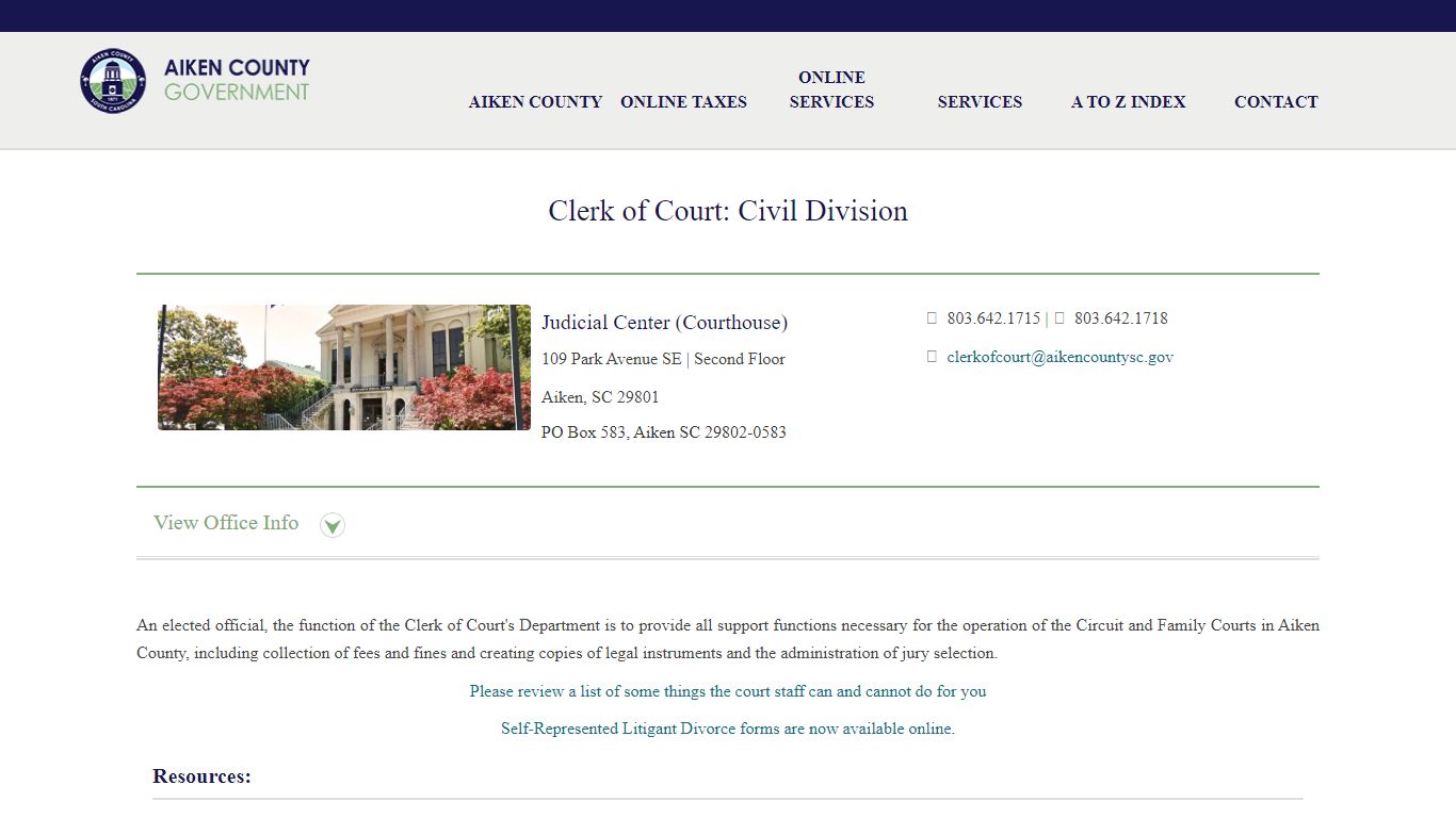 Clerk of Court: Civil Division - Aiken County Government